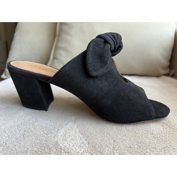 Bernardo Vamp Black Suede Block Heel Sandal Women 7 Open Toe Bow Minimalist - Picture 3 of 15